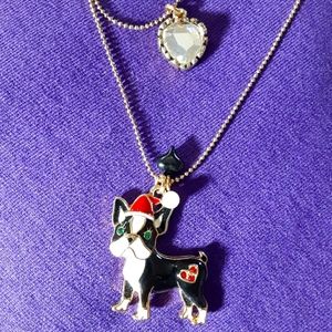 NWT Betsey Johnson Christmas Boston Terrier necklace